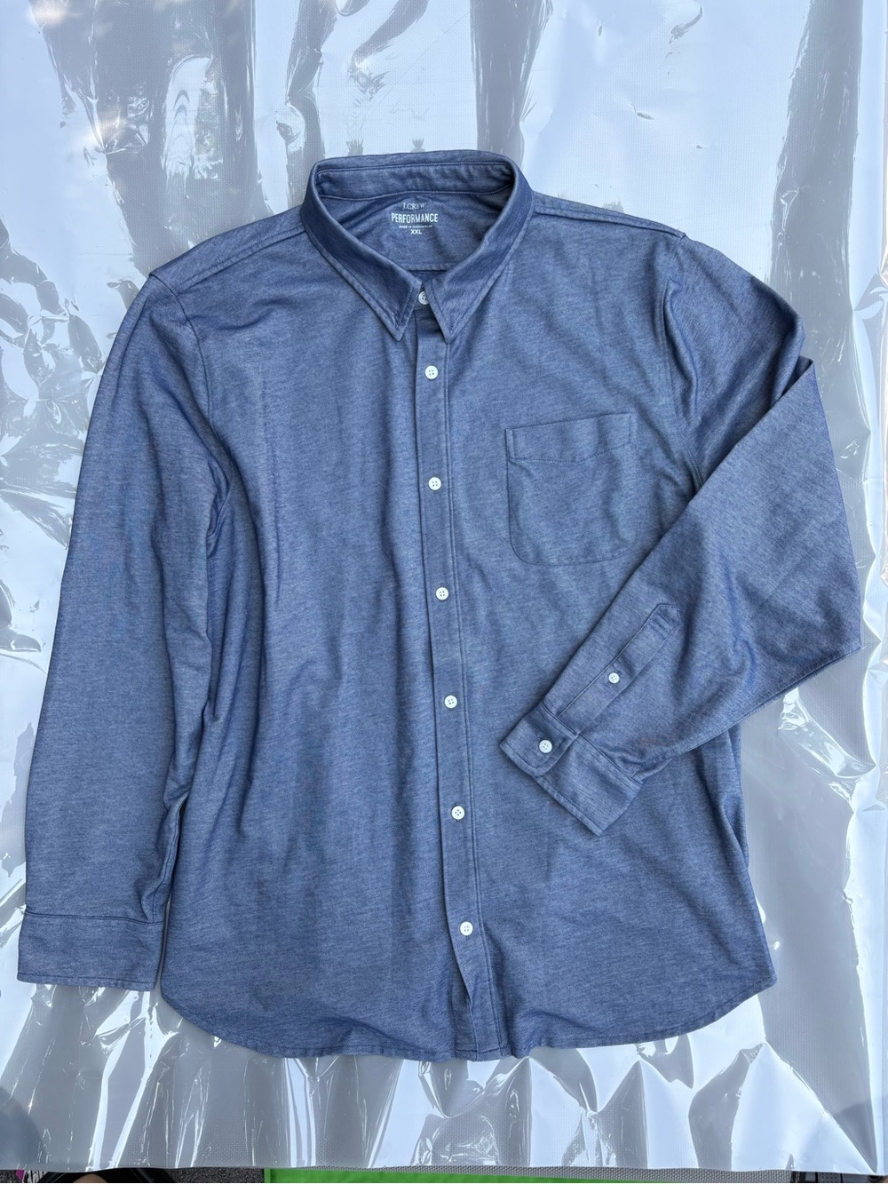 J.Crew Performance Button Down Shirt Blue Heather Stretch XXL Long Sleeve